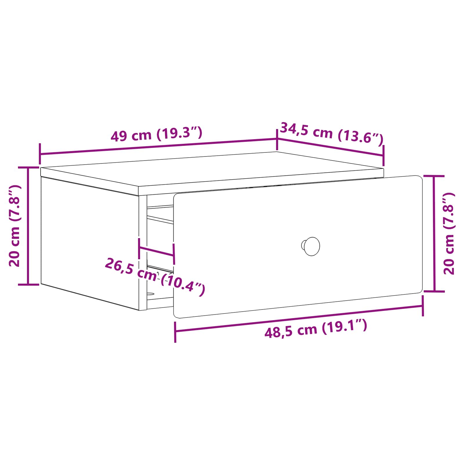 Wandbeugel Bedkast Gerookt eiken 49 x 34,5 x 20 cm Bewerkt hout
