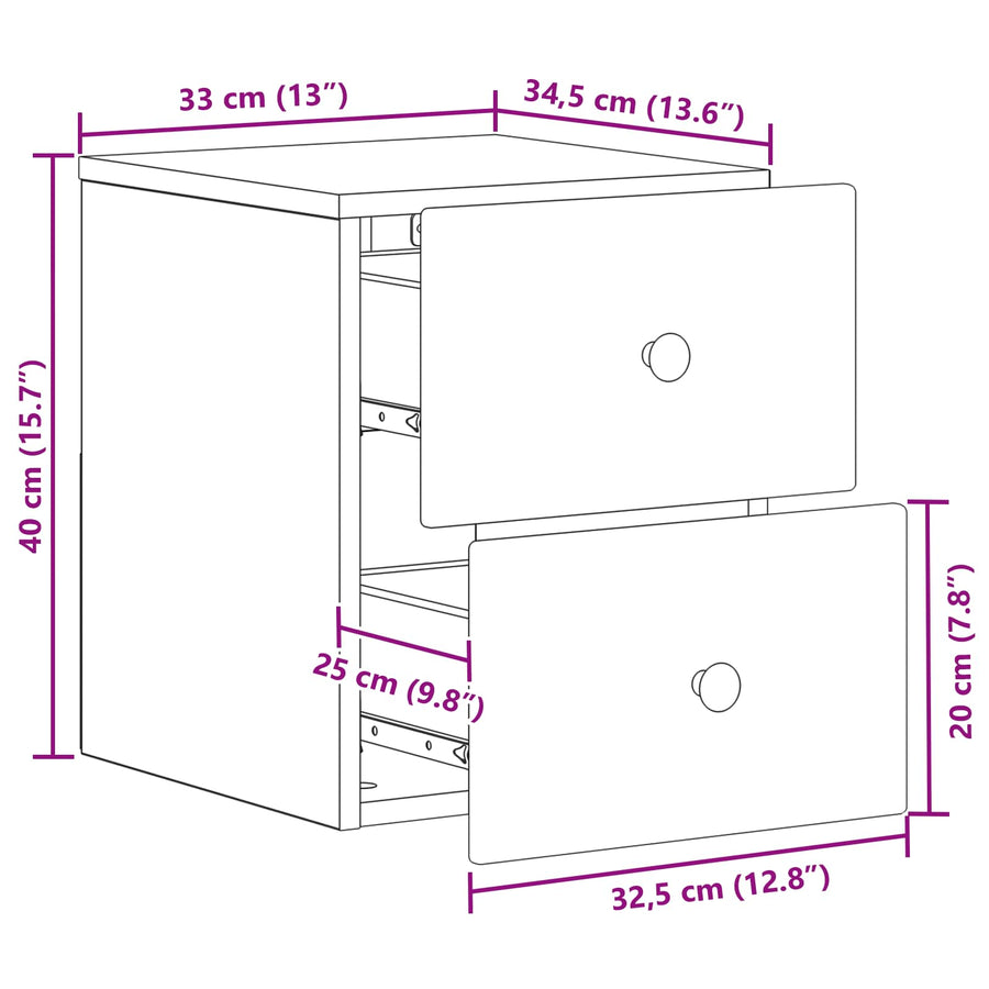 Wandbeugel Bedkast Sonoma Eiken 34,5 x 33 x 40 cm Bewerkt hout