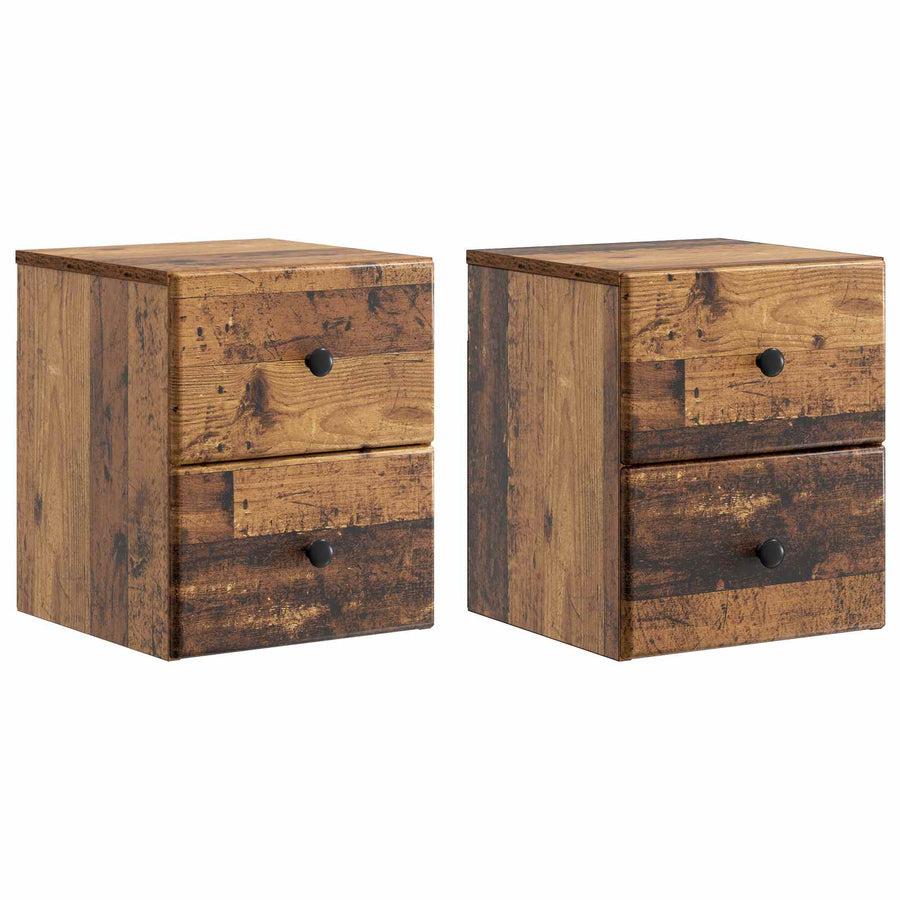 Wandbeugel Bedkast met lade 2 pcs Oud hout 34,5 x 33 x 40 cm