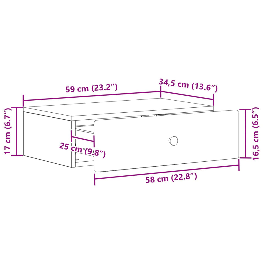Wandmontage Zijtafel Wit 59 x 34,5 x 17 cm Bewerkt hout