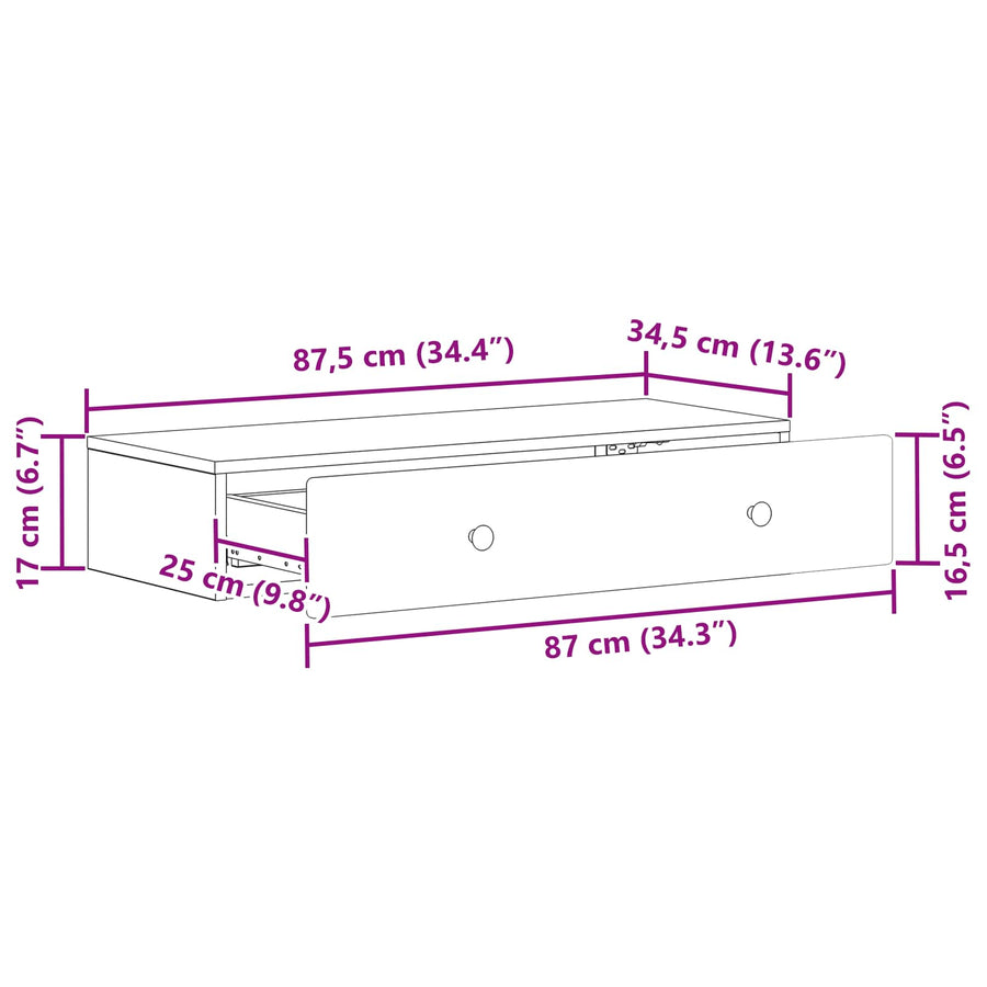 Wandmontage Zijtafel Wit 87,5 x 34,5 x 17 cm Bewerkt hout