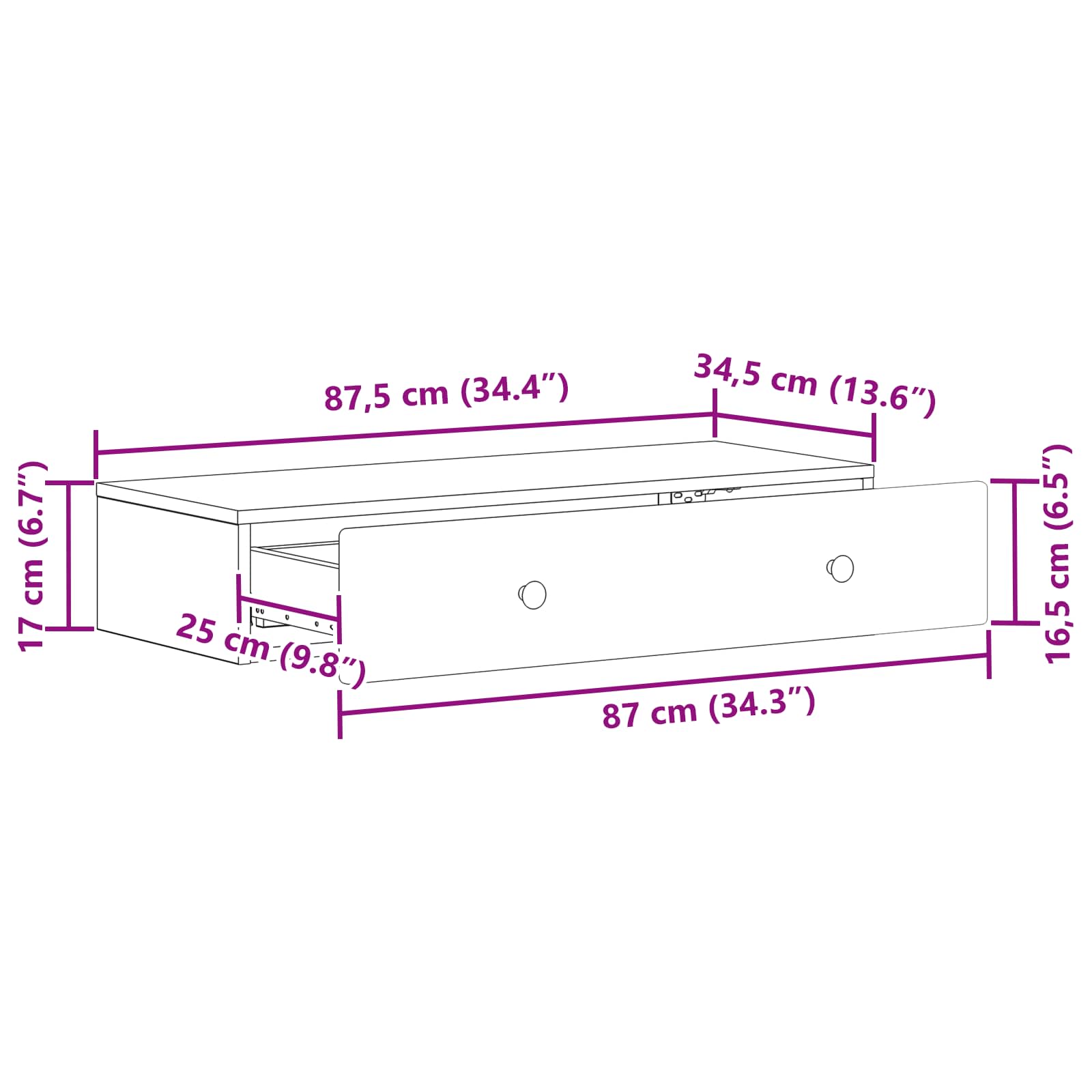 Wandmontage Zijtafel Zwart 87,5 x 34,5 x 17 cm Bewerkt hout
