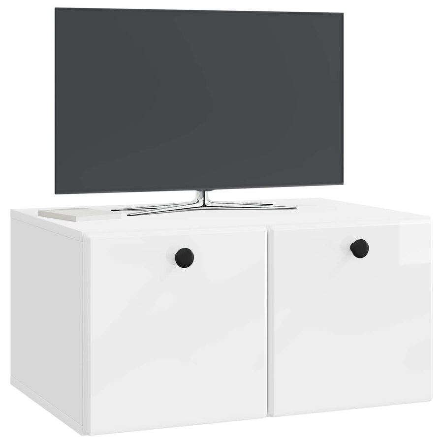 Wandbeugel TV-kast Hoogglans Wit 59,5 x 41 x 30 cm Bewerkt hout
