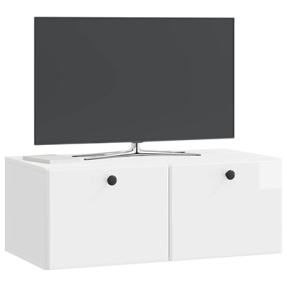 Wandbeugel TV-kast Hoogglans Wit 78,5 x 41 x 30 cm Bewerkt hout