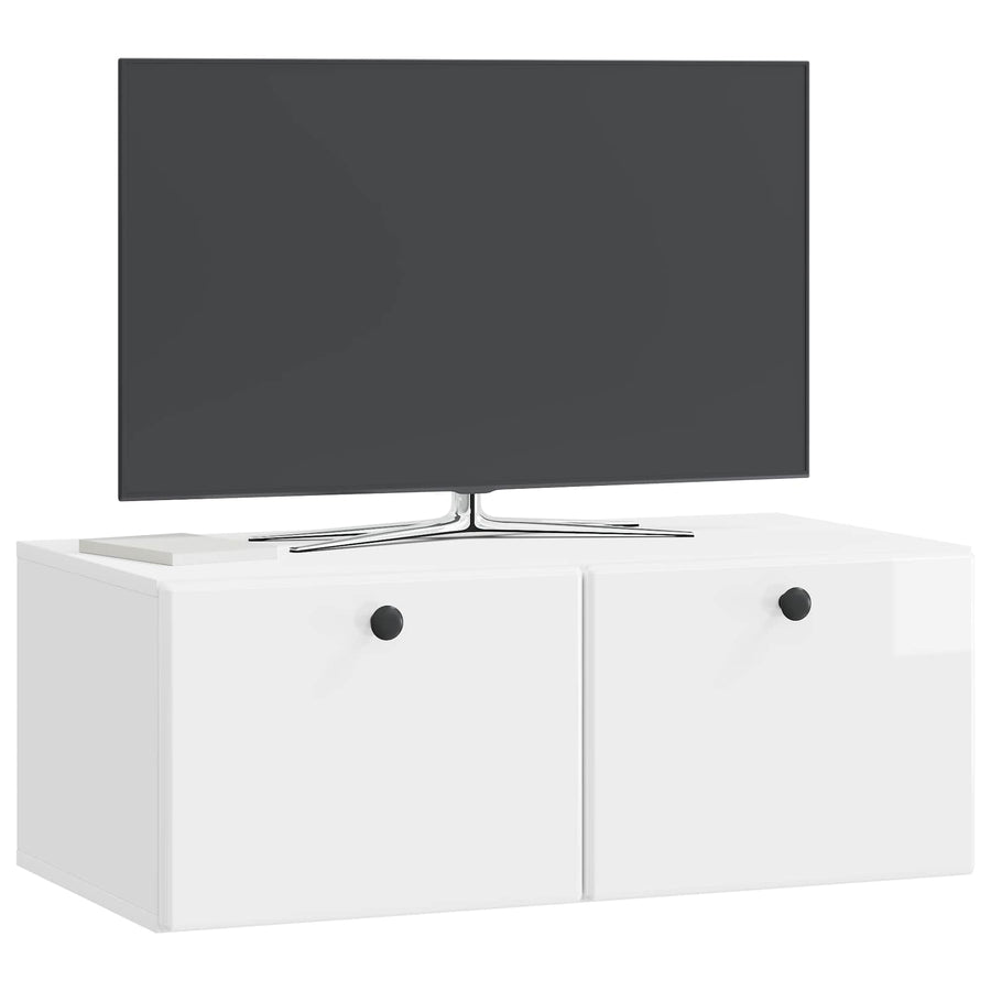 Wandbeugel TV-kast Hoogglans Wit 78,5 x 41 x 30 cm Bewerkt hout