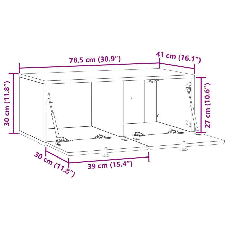 Wandbeugel TV-kast Oud hout 78,5 x 41 x 30 cm Bewerkt hout