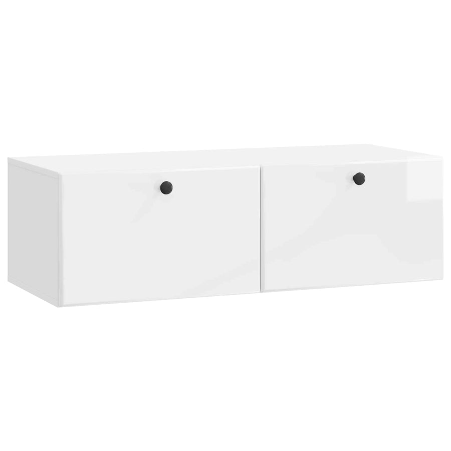 Wandbeugel TV-kast Hoogglans Wit 98 x 41 x 30 cm Bewerkt hout