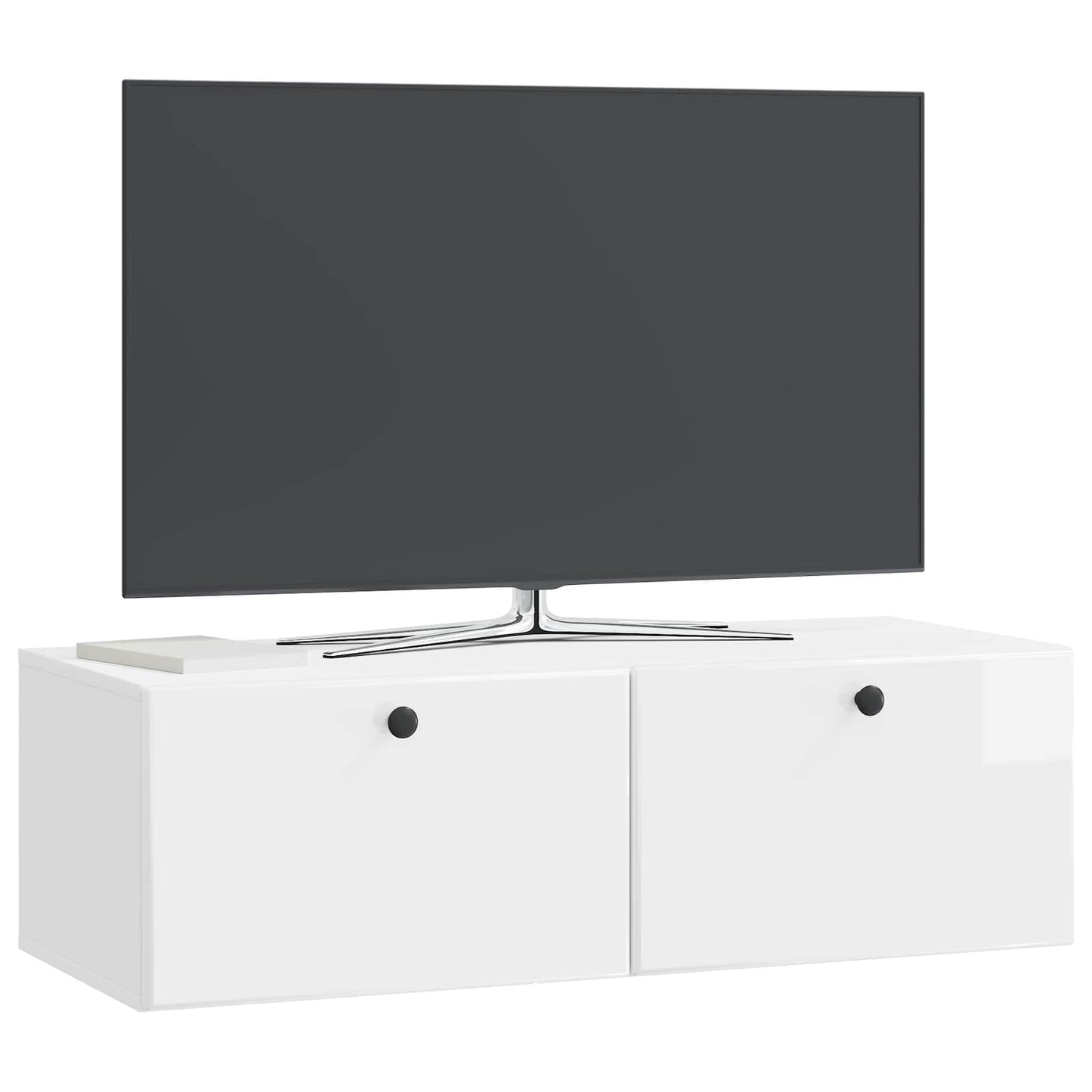 Wandbeugel TV-kast Hoogglans Wit 98 x 41 x 30 cm Bewerkt hout