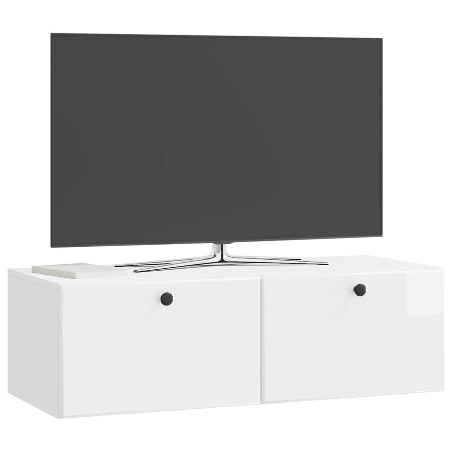 Wandbeugel TV-kast Hoogglans Wit 98 x 41 x 30 cm Bewerkt hout