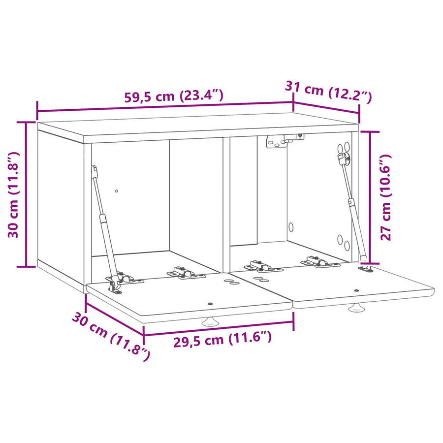 Wandbeugel TV-kast Sonoma Eiken 59,5 x 31 x 30 cm Bewerkt hout