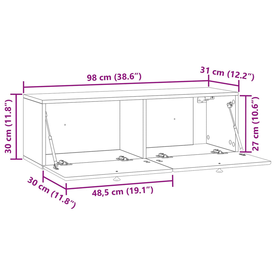 Wandbeugel TV-kast Sonoma Eiken 98 x 31 x 30 cm Bewerkt hout