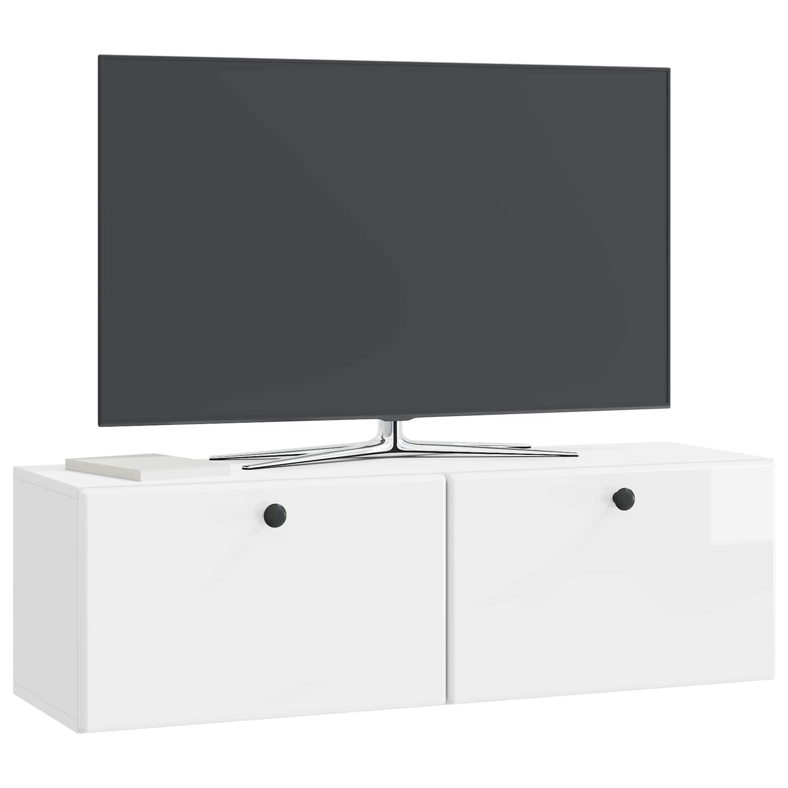 Wandbeugel TV-kast Hoogglans Wit 98 x 31 x 30 cm Bewerkt hout