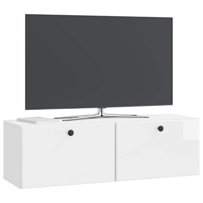 Wandbeugel TV-kast Hoogglans Wit 98 x 31 x 30 cm Bewerkt hout