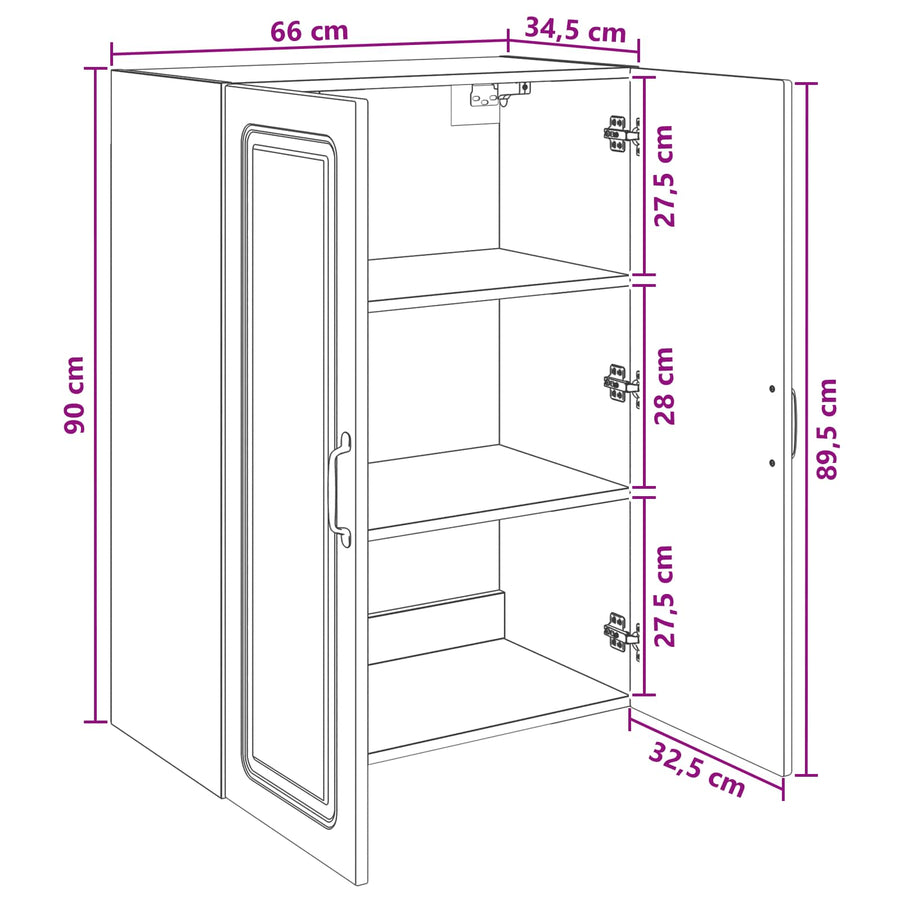 Wandkast Oud hout 66 x 34,5 x 90 cm Bewerkt hout