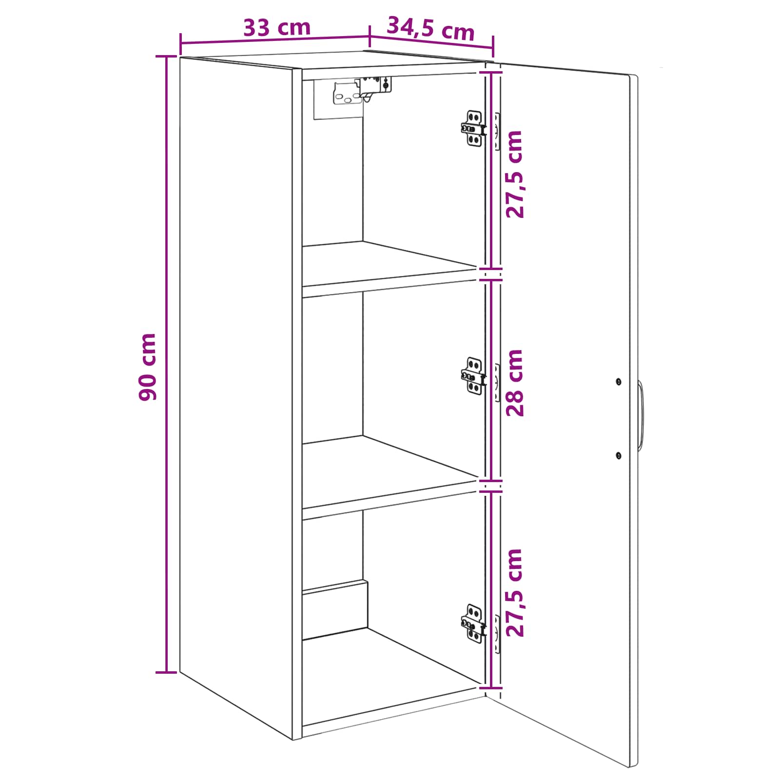 Wandkast Artisanaal eiken 33 x 34,5 x 90 cm Bewerkt hout