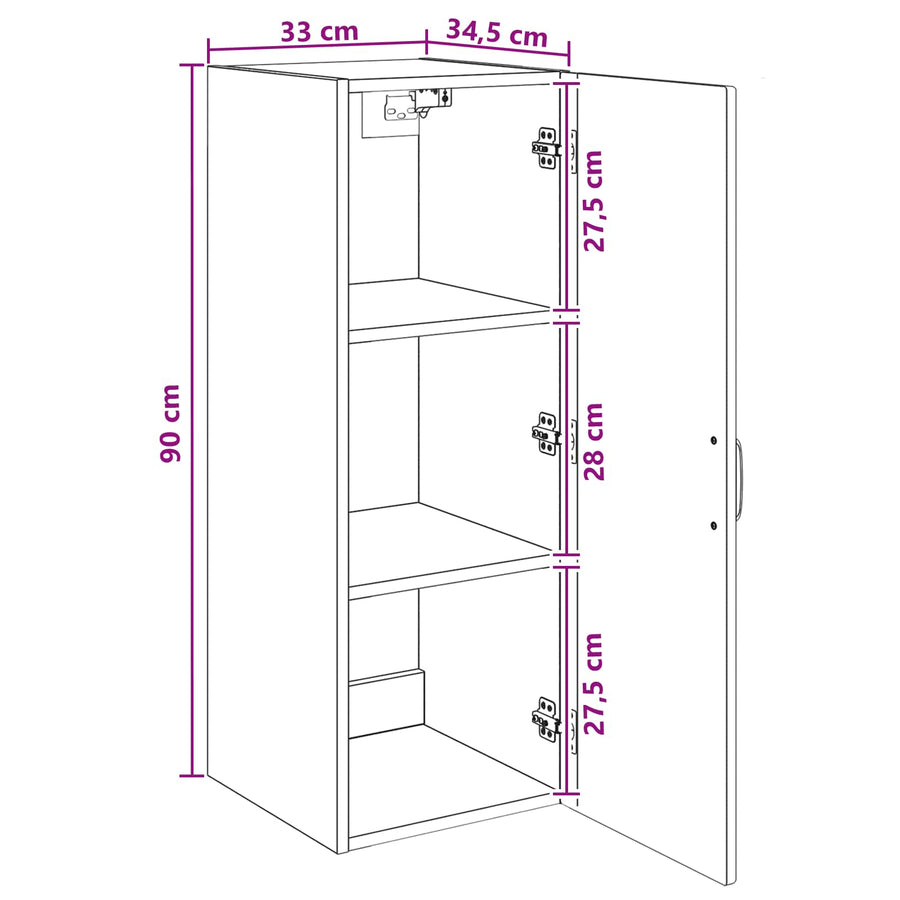 Wandkast Artisanaal eiken 33 x 34,5 x 90 cm Bewerkt hout