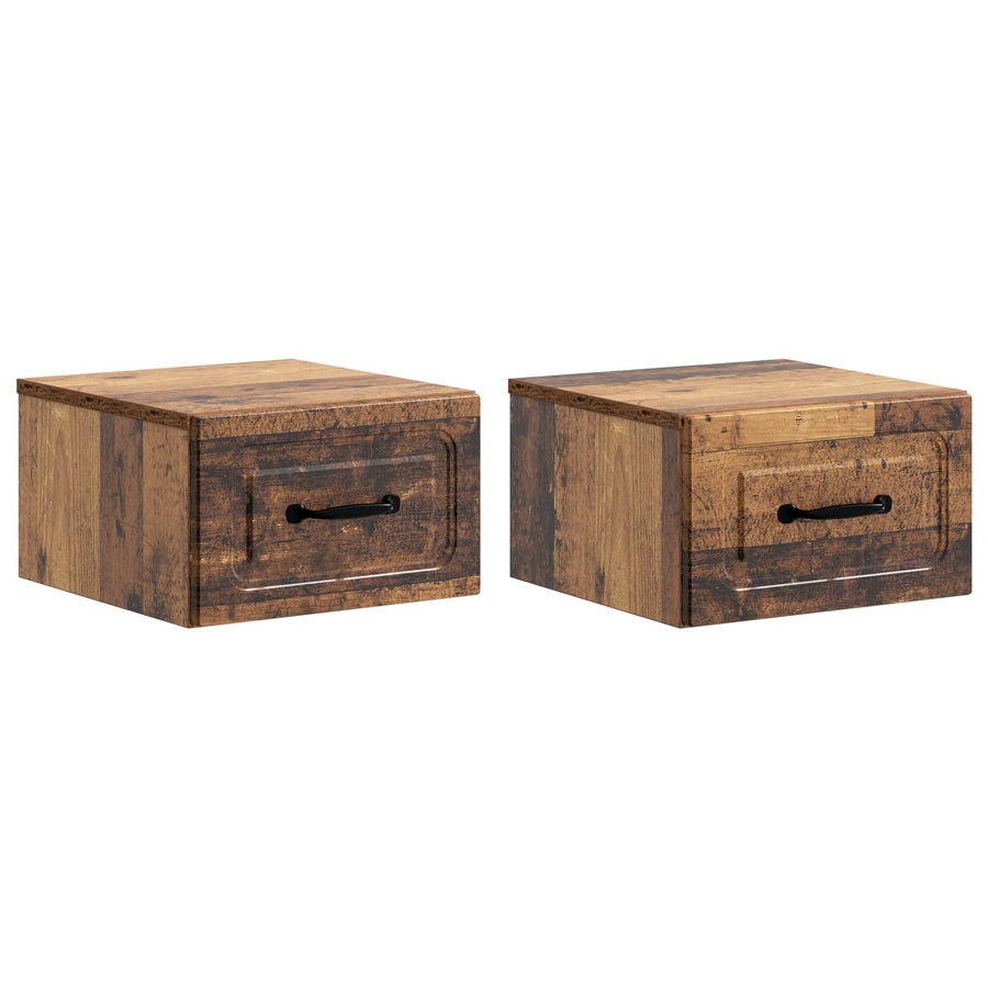 Wandbeugel Bedkast met lade 2 pcs Oud hout 34,5 x 33 x 20 cm