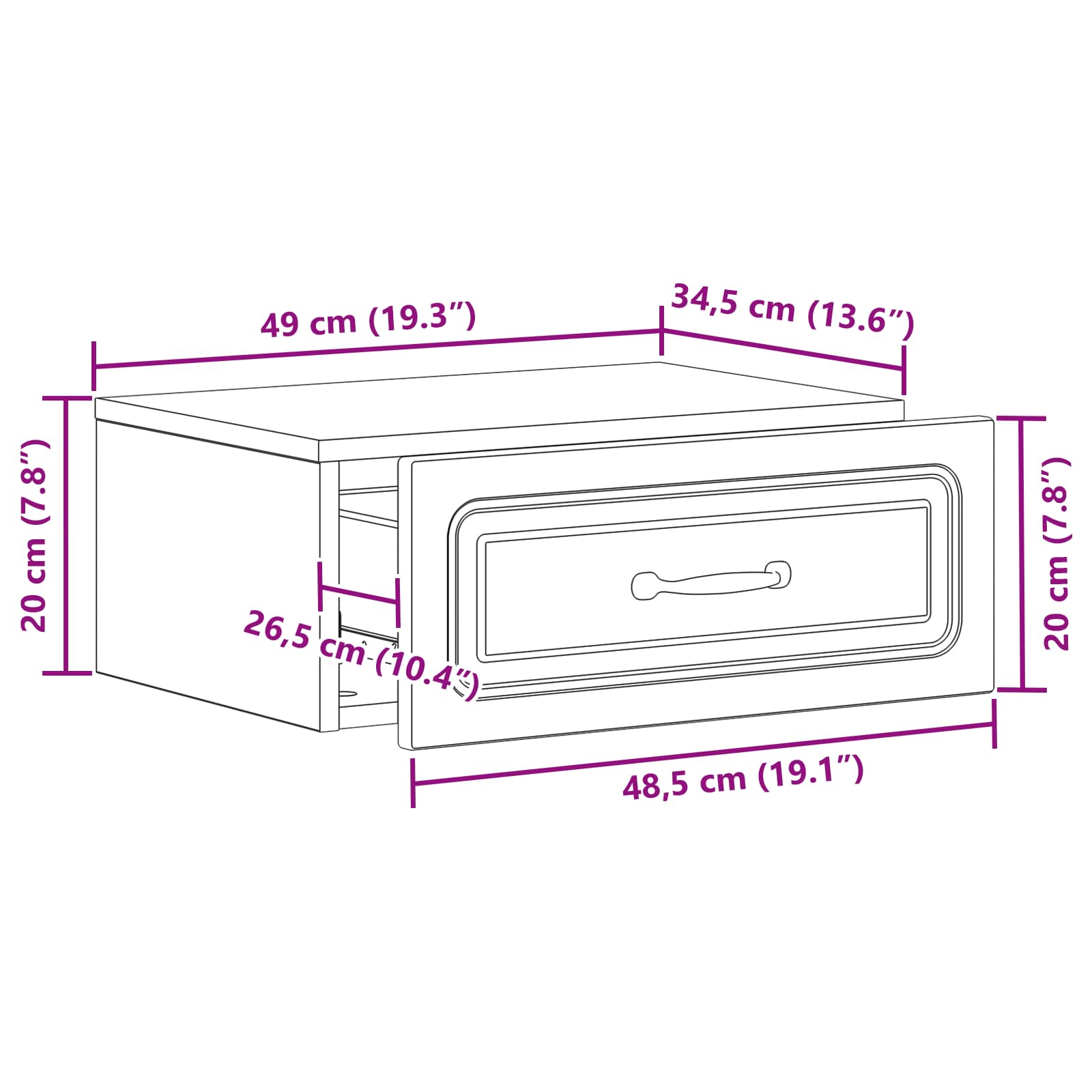 Wandbeugel Bedkast Zwart 49 x 34,5 x 20 cm Bewerkt hout