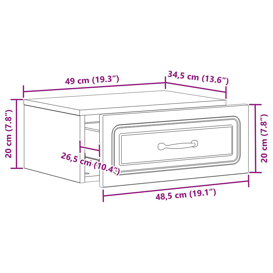 Wandbeugel Bedkast Betongrijs 49 x 34,5 x 20 cm Bewerkt hout
