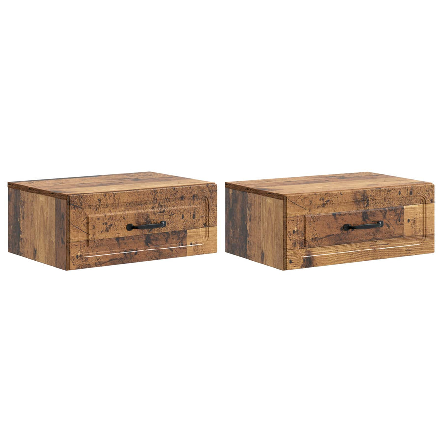 Wandbeugel Bedkast met lade 2 pcs Oud hout 49 x 34,5 x 20 cm