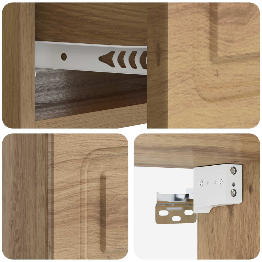 Wandbeugel Bedkast met lade Artisanaal eiken 49 x 34,5 x 20 cm