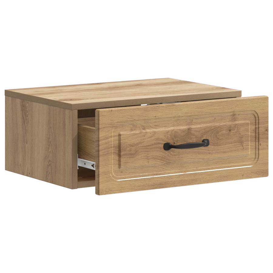 Wandbeugel Bedkast met lade Artisanaal eiken 49 x 34,5 x 20 cm