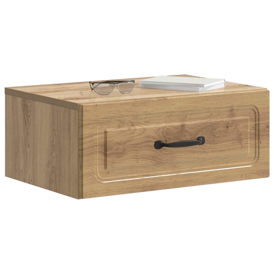 Wandbeugel Bedkast met lade Artisanaal eiken 49 x 34,5 x 20 cm