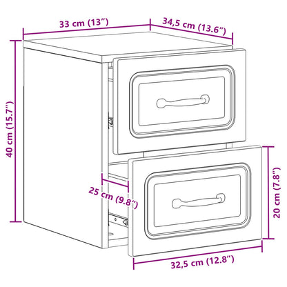 Wandbeugel Bedkast 2 pcs Zwart 34,5 x 33 x 40 cm Bewerkt hout