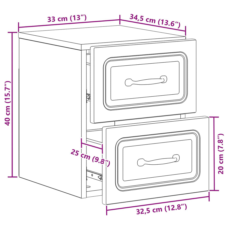Wandbeugel Bedkast 2 pcs Zwart 34,5 x 33 x 40 cm Bewerkt hout