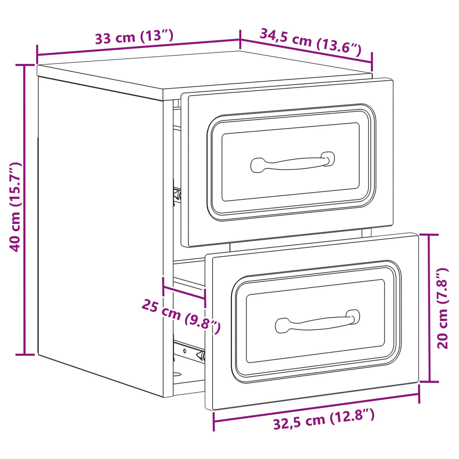 Wandbeugel Bedkast Betongrijs 34,5 x 33 x 40 cm Bewerkt hout