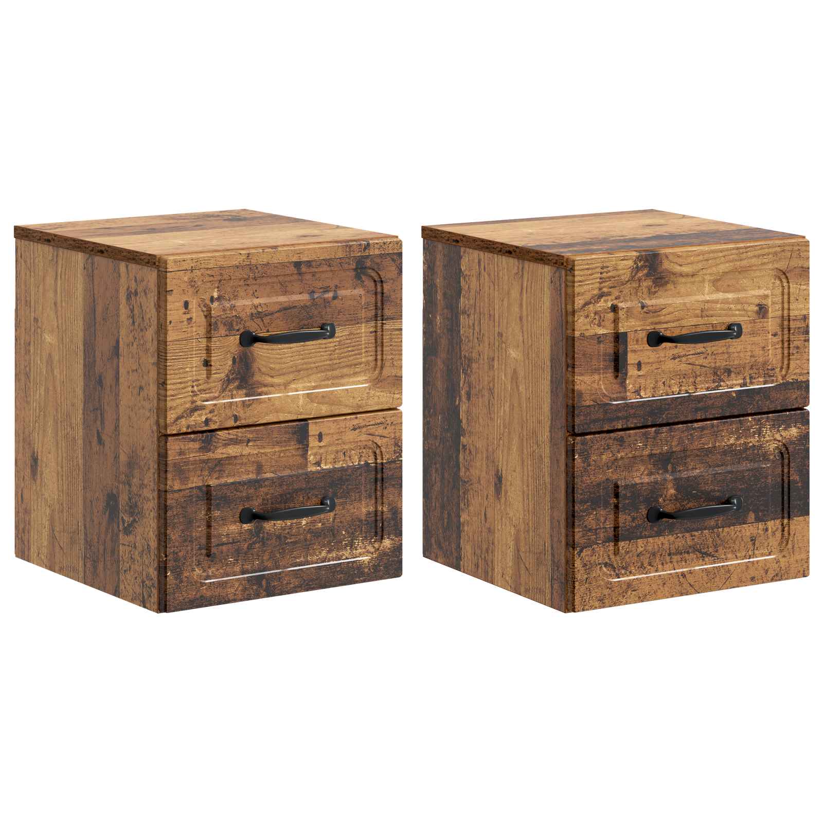 Wandbeugel Bedkast met lade 2 pcs Oud hout 34,5 x 33 x 40 cm