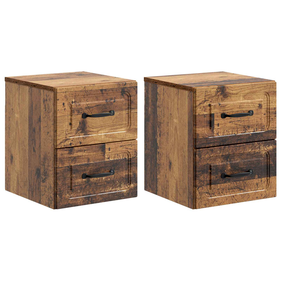 Wandbeugel Bedkast met lade 2 pcs Oud hout 34,5 x 33 x 40 cm