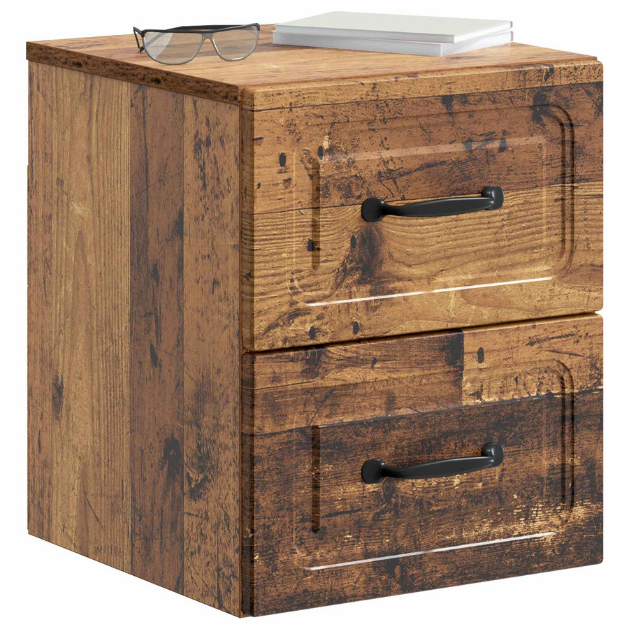 Wandbeugel Bedkast met lade 2 pcs Oud hout 34,5 x 33 x 40 cm