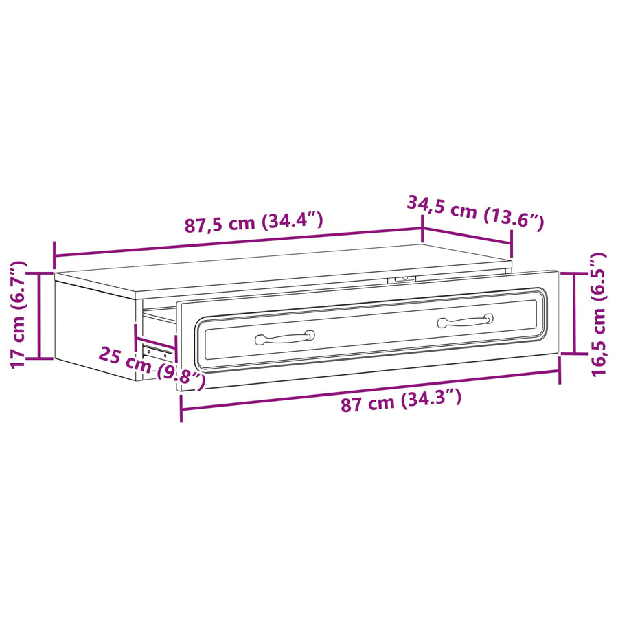 Wandmontage Zijtafel Wit 87,5 x 34,5 x 17 cm Bewerkt hout