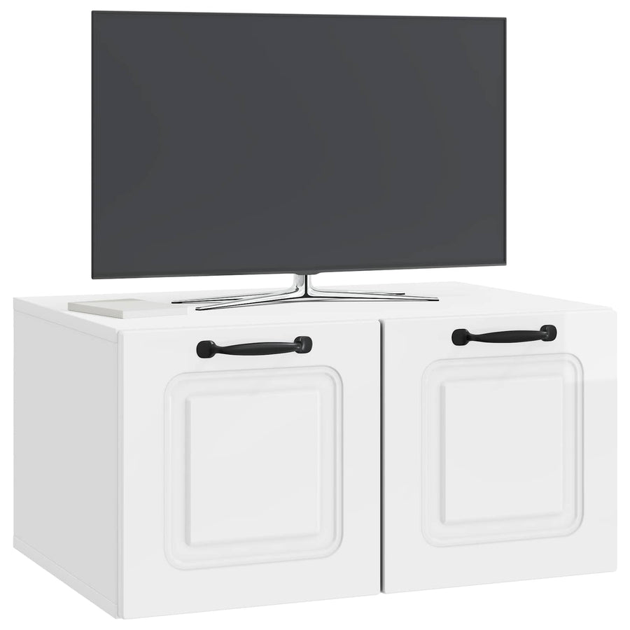 Wandbeugel TV-kast Hoogglans Wit 59,5 x 41 x 30 cm Bewerkt hout
