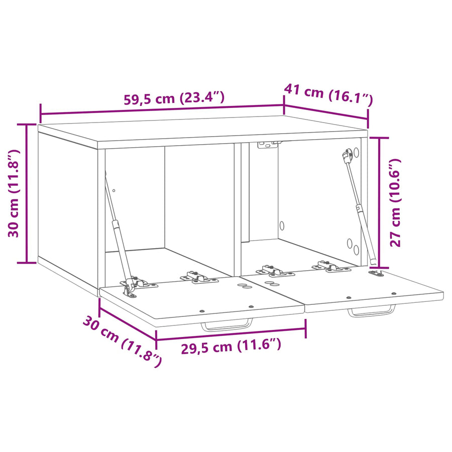 Wandbeugel TV-kast Oud hout 59,5 x 41 x 30 cm Bewerkt hout