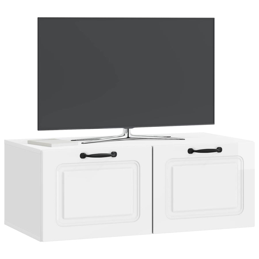 Wandbeugel TV-kast Hoogglans Wit 78,5 x 41 x 30 cm Bewerkt hout