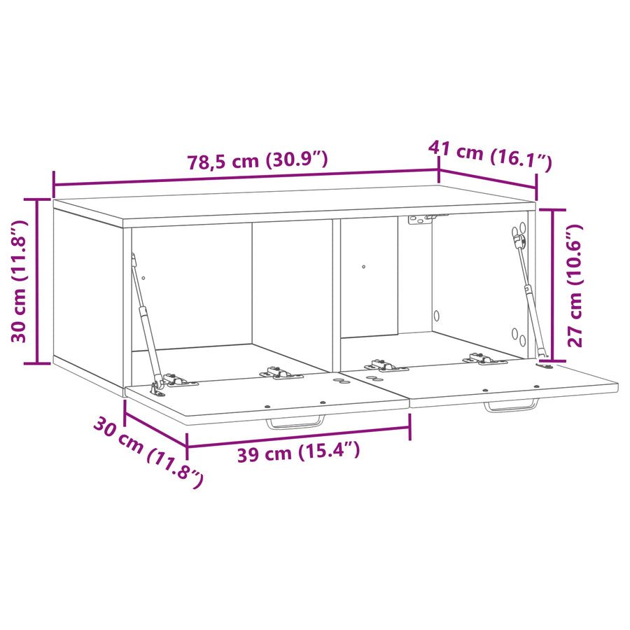 Wandbeugel TV-kast Hoogglans Wit 78,5 x 41 x 30 cm Bewerkt hout