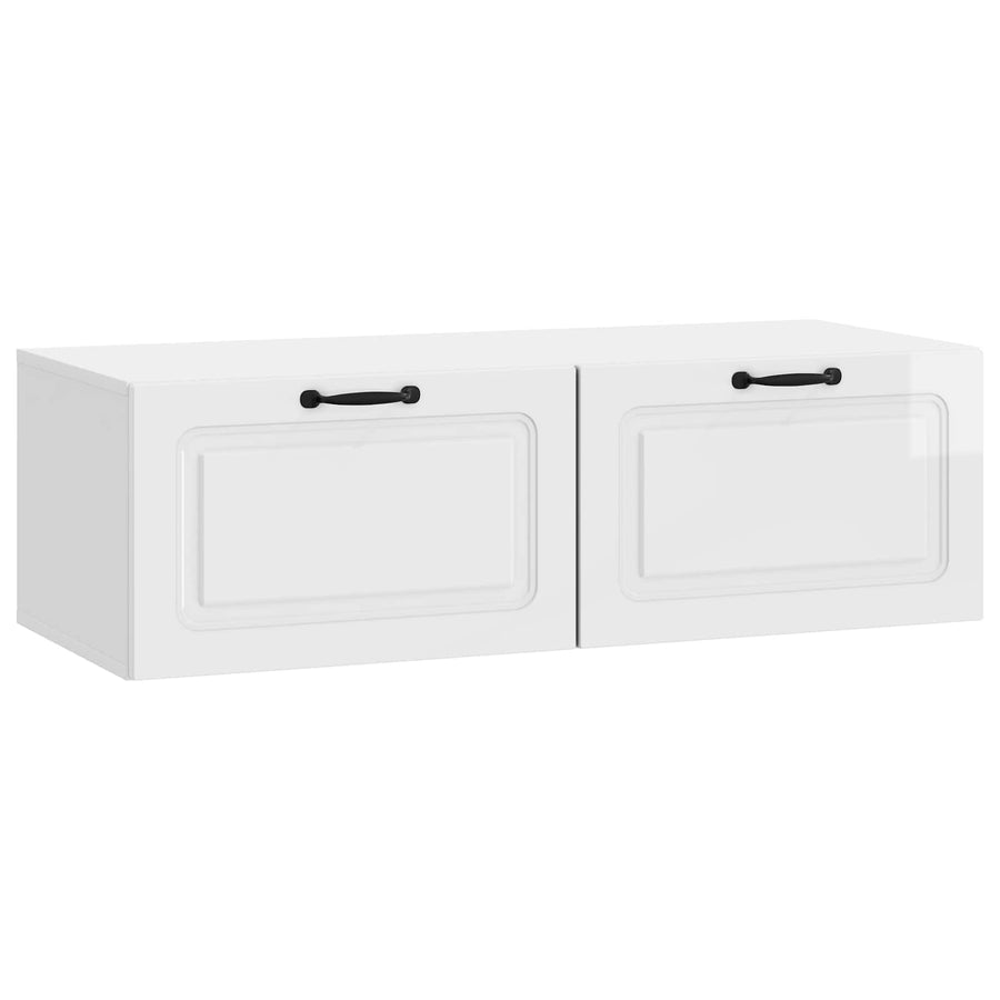 Wandbeugel TV-kast Hoogglans Wit 98 x 41 x 30 cm Bewerkt hout