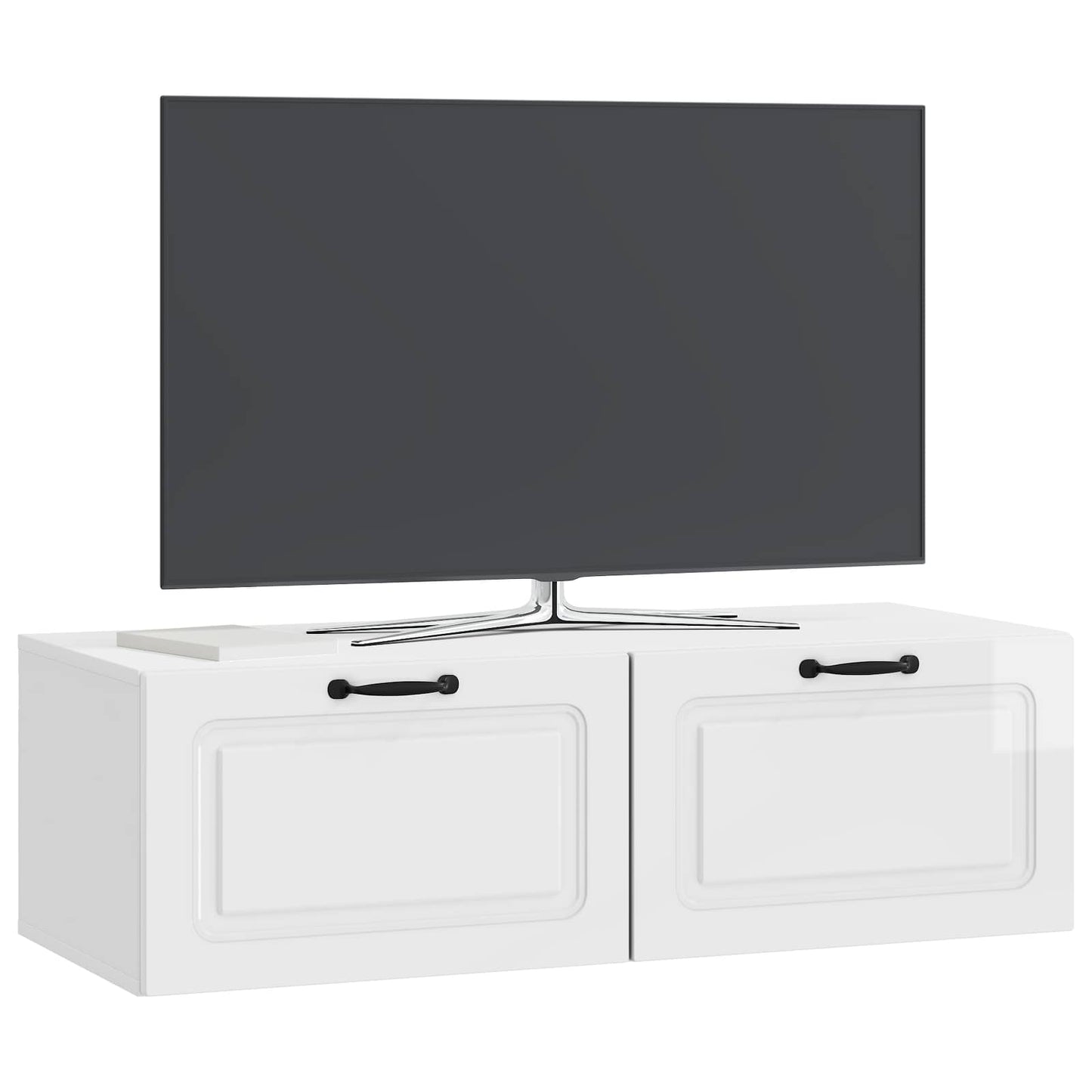 Wandbeugel TV-kast Hoogglans Wit 98 x 41 x 30 cm Bewerkt hout