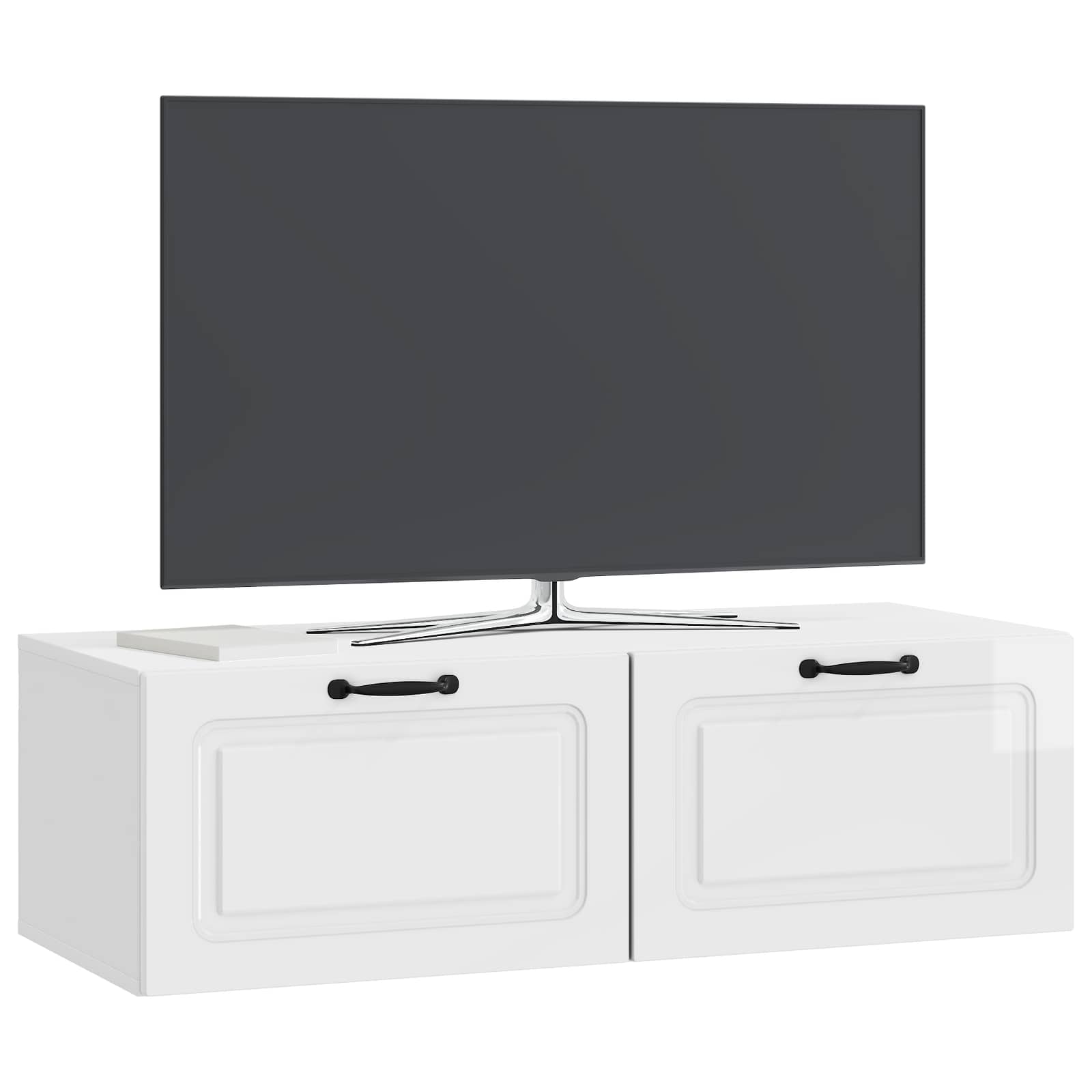 Wandbeugel TV-kast Hoogglans Wit 98 x 41 x 30 cm Bewerkt hout