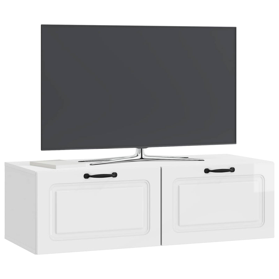 Wandbeugel TV-kast Hoogglans Wit 98 x 41 x 30 cm Bewerkt hout