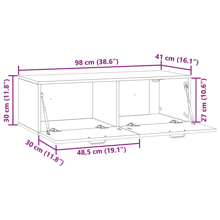 Wandbeugel TV-kast Oud hout 98 x 41 x 30 cm Bewerkt hout