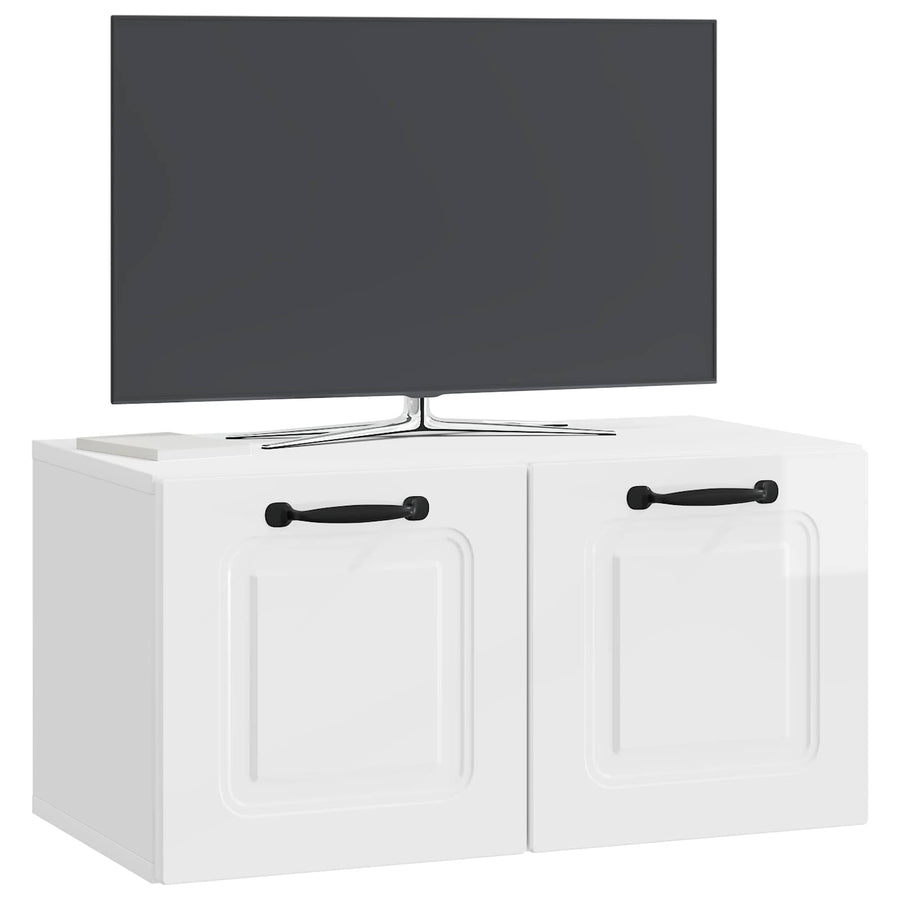 Wandbeugel TV-kast Hoogglans Wit 59,5 x 31 x 30 cm Bewerkt hout