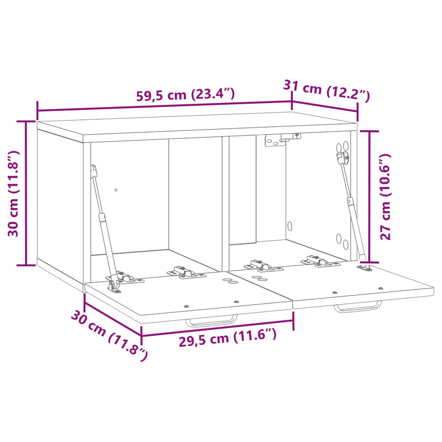 Wandbeugel TV-kast Hoogglans Wit 59,5 x 31 x 30 cm Bewerkt hout