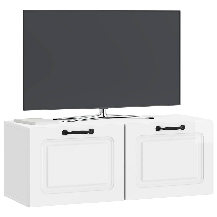 Wandbeugel TV-kast Hoogglans Wit 78,5 x 31 x 30 cm Bewerkt hout
