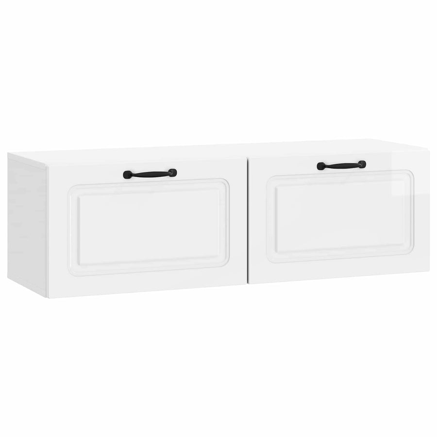 Wandbeugel TV-kast Hoogglans Wit 98 x 31 x 30 cm Bewerkt hout