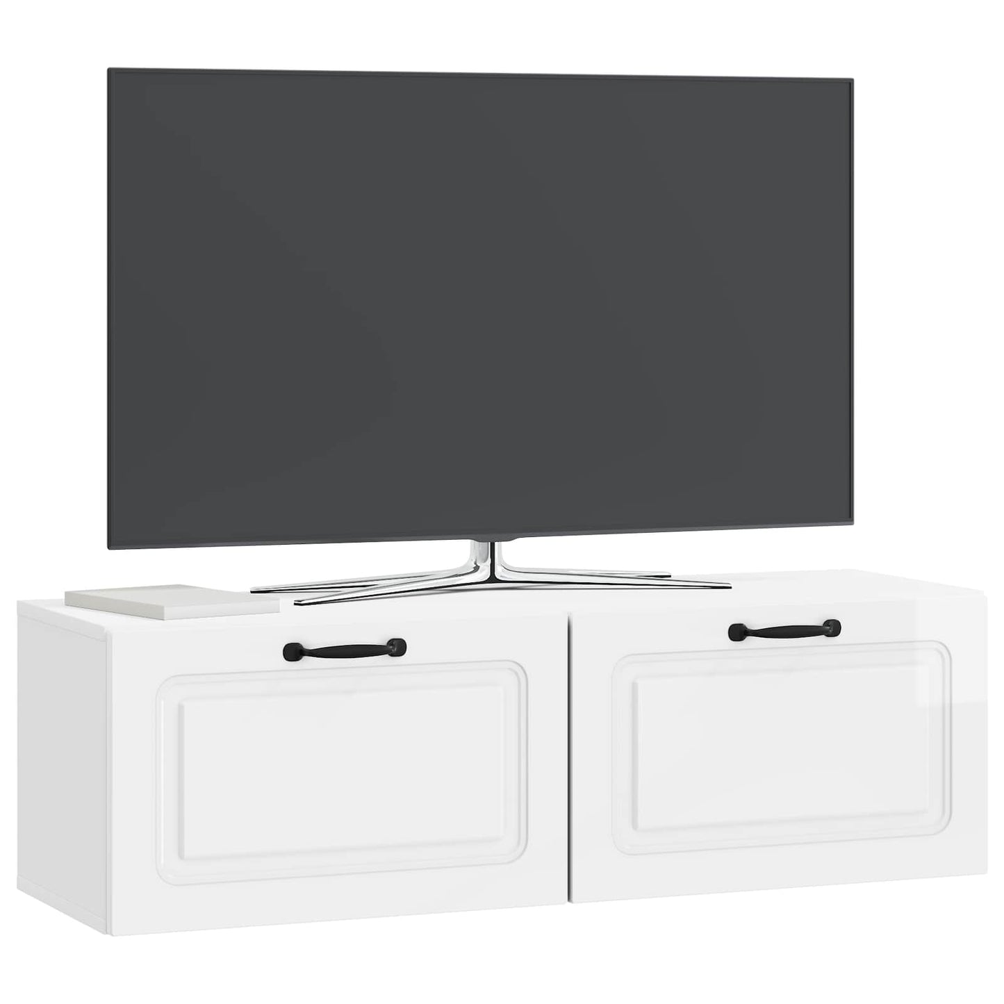 Wandbeugel TV-kast Hoogglans Wit 98 x 31 x 30 cm Bewerkt hout