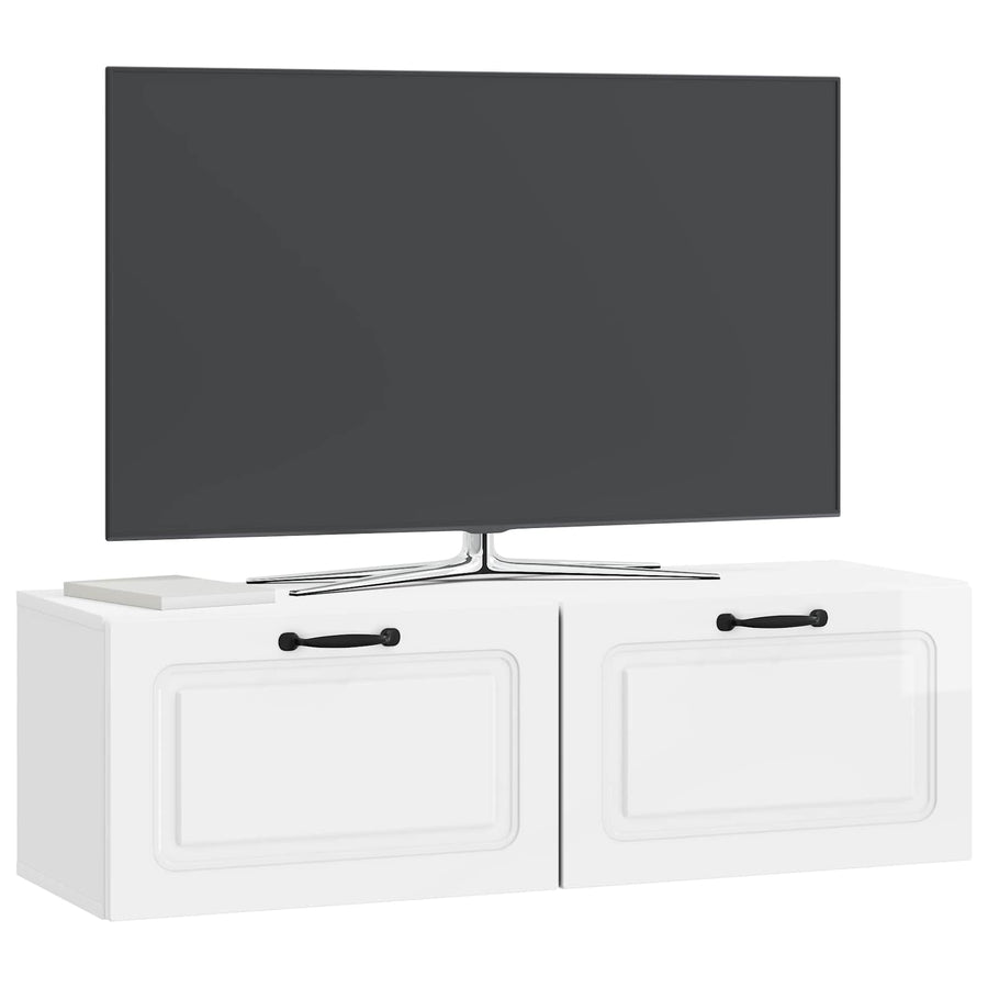 Wandbeugel TV-kast Hoogglans Wit 98 x 31 x 30 cm Bewerkt hout