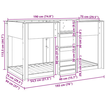 Bunk Bed voor Kinderen Grijs Sonoma 75 x 190 cm Bewerkt hout